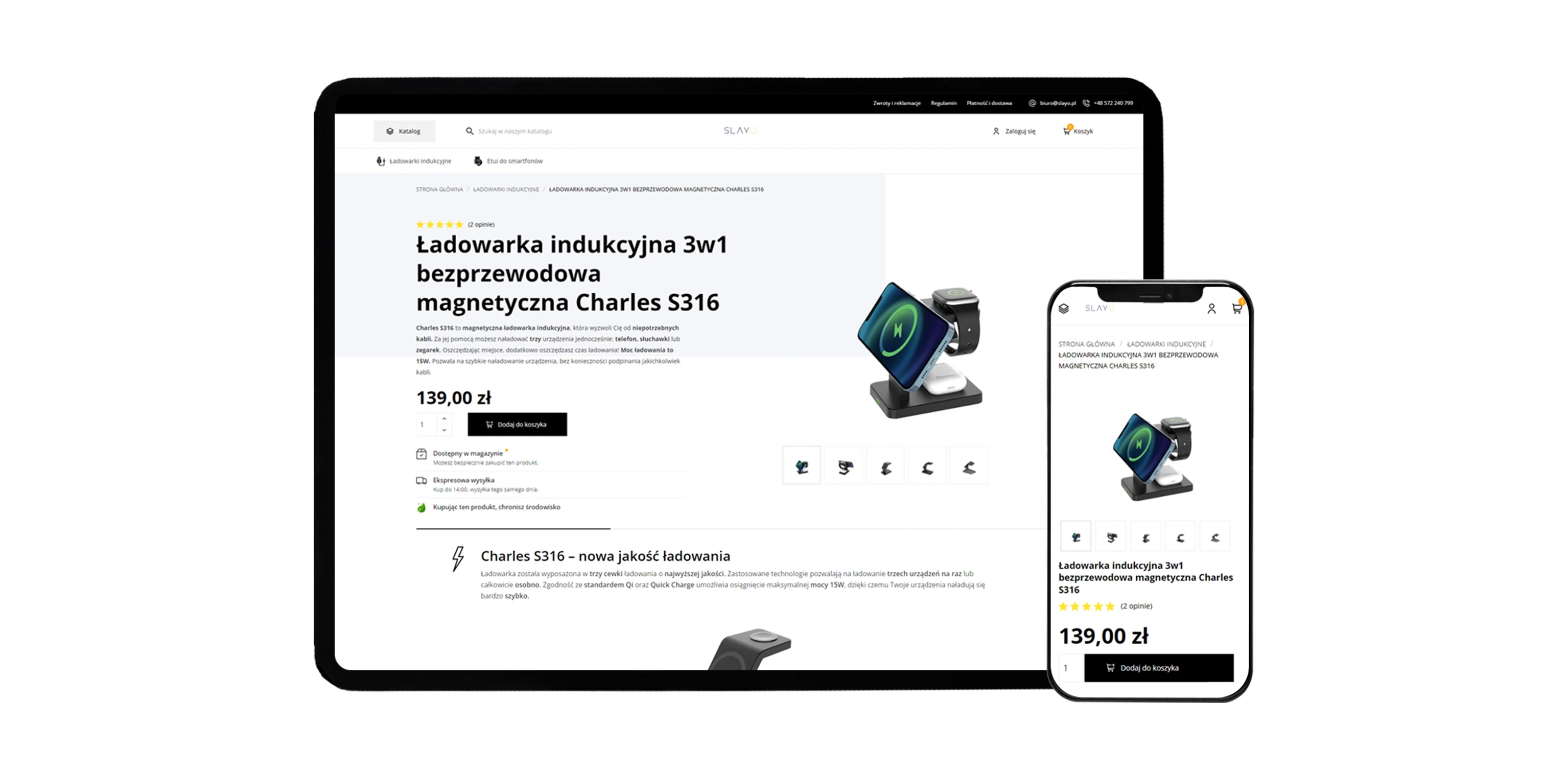 Widok strony produktowej na urządzeniach mobilnych - sklep internetowy slayo.pl